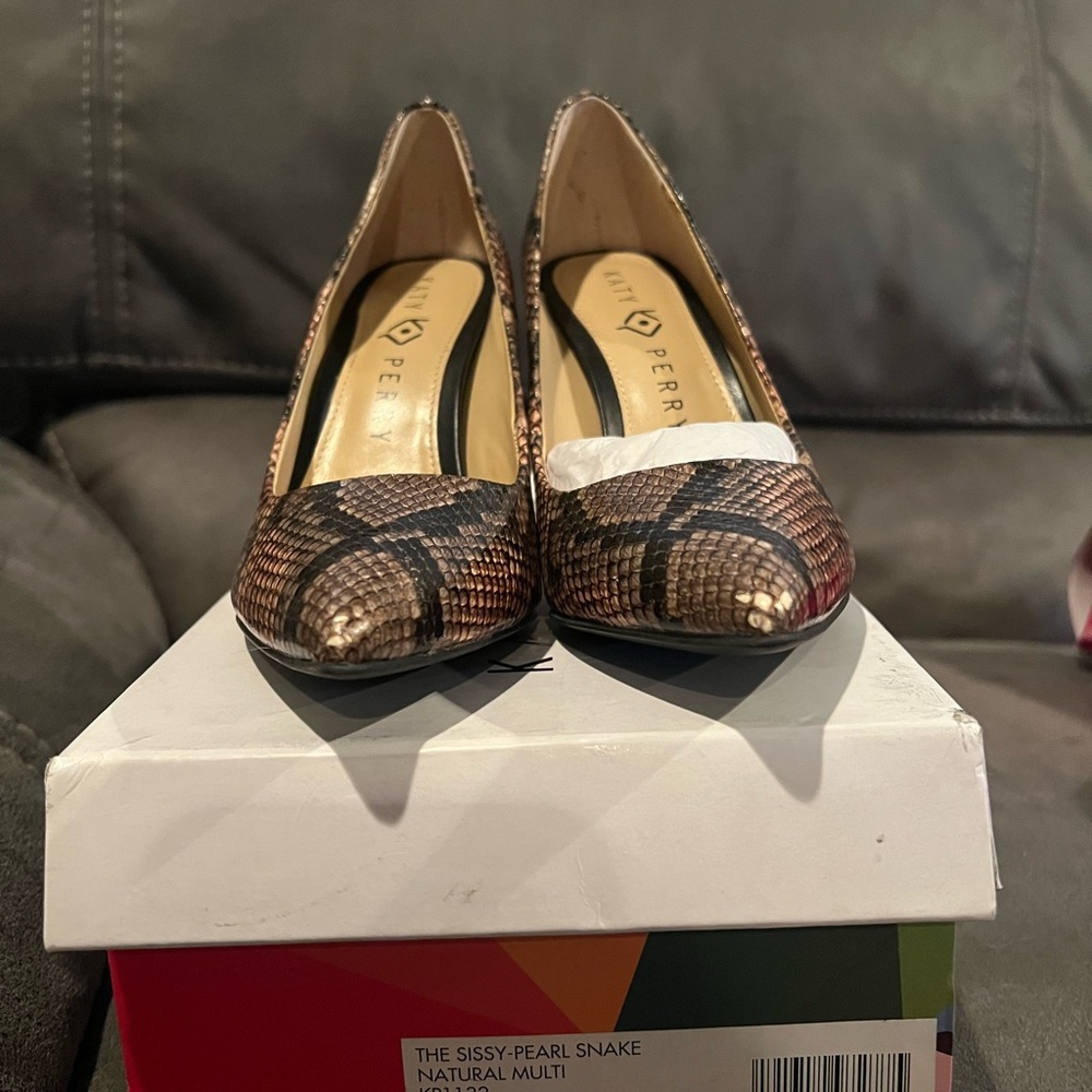 Katy Perry Collections Snake Print Heels - Brown Multi